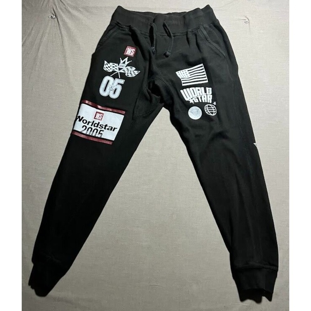 World Star 2005 Pants Adult Medium Black Logo Pull On Jogger Sweat Pants.